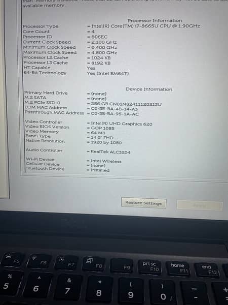 Dell Latitude Core-i7 8th Generation, 32GB Ram, 256SSD 9