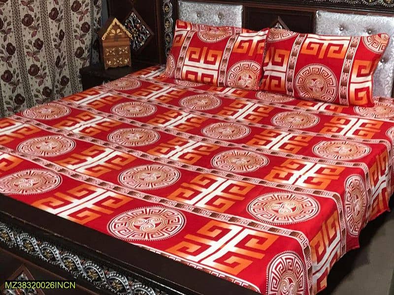 3Pcs Crystal Cotton Printed Double Bedsheet 1