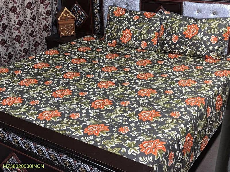 3Pcs Crystal Cotton Printed Double Bedsheet 3