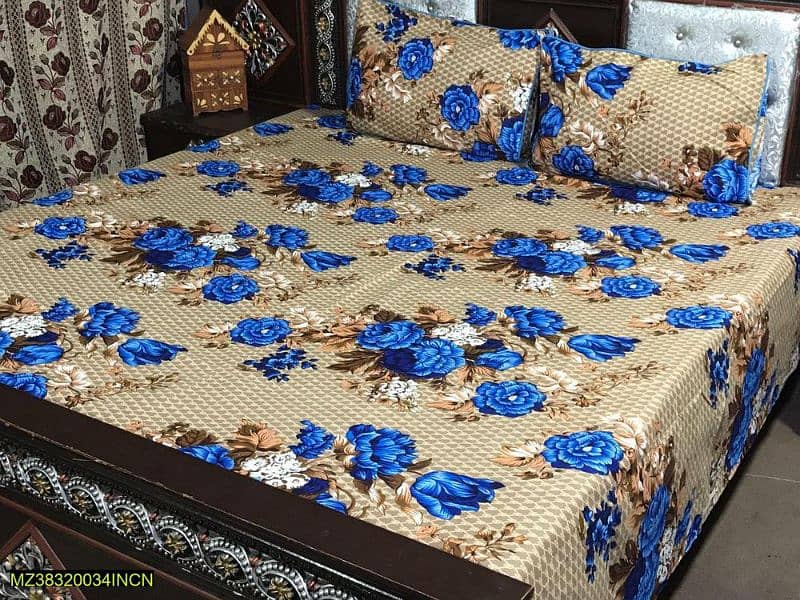 3Pcs Crystal Cotton Printed Double Bedsheet 4