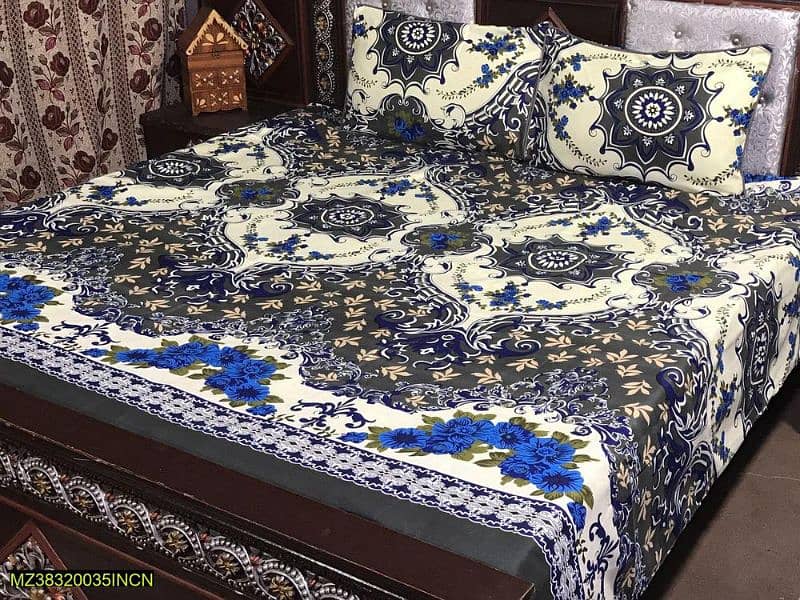 3Pcs Crystal Cotton Printed Double Bedsheet 6