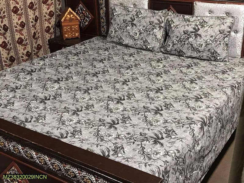 3Pcs Crystal Cotton Printed Double Bedsheet 7