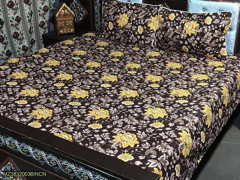 3Pcs Crystal Cotton Printed Double Bedsheet 8