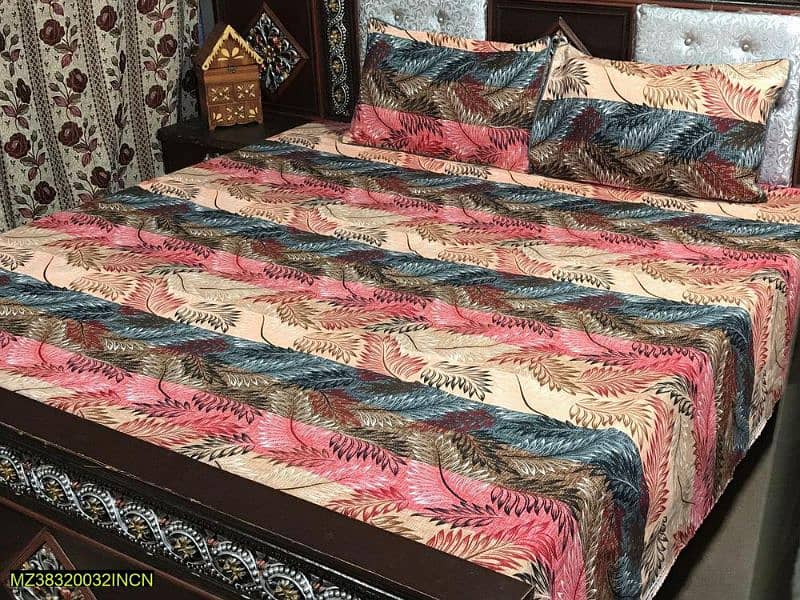 3Pcs Crystal Cotton Printed Double Bedsheet 9