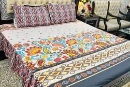 3Pc Cotton Printed Double Bedsheet