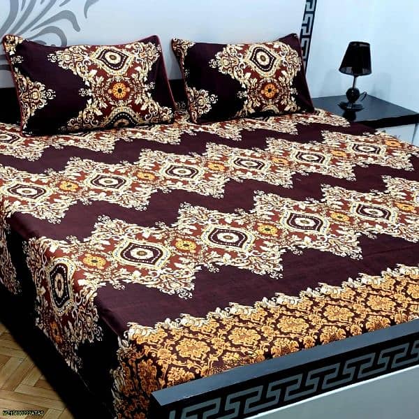 3 pcs Crystal Cotton Printed Double Bedsheet. . Free Cash on delivery 0