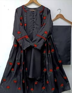 3 pcs women stitched katan silk embroidered suit