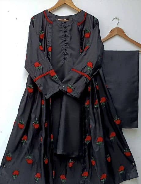 3 pcs women stitched katan silk embroidered suit 1