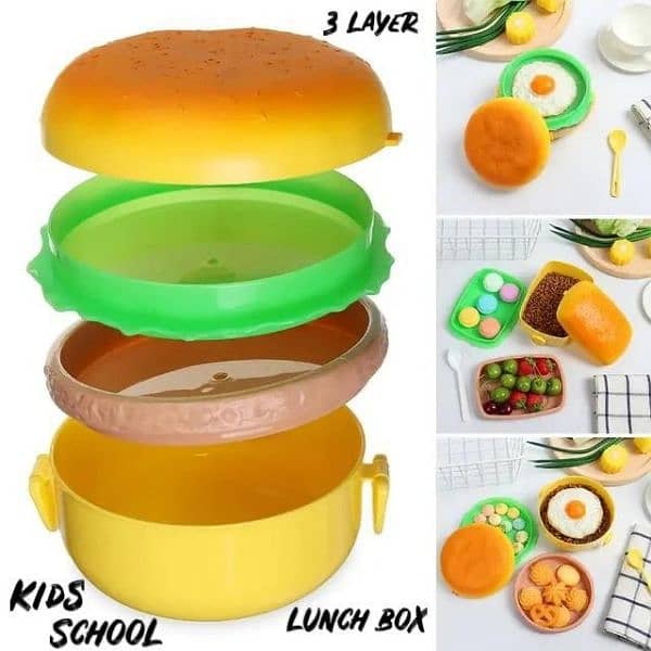 3 Layer Plastic BPA Free Burger Shape Lunch Box 2