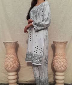 2 pcs women's arabic lawn chunri stitched suit 0