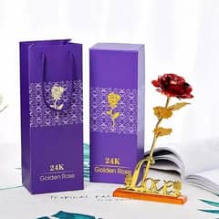 Gold Plated Decorative Rose with Love Stand