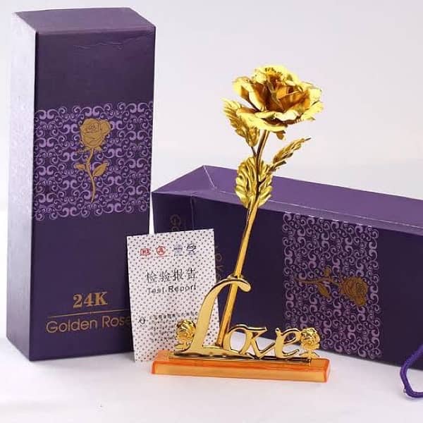 Gold Plated Decorative Rose with Love Stand 1