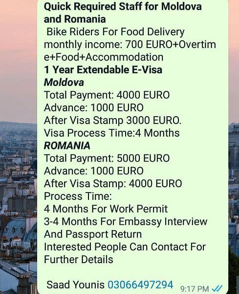 Romania Visa, Moldova Visa, Work Visa, Work permit, Delivery Boy 0