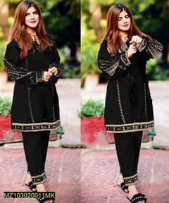 2pce woman Stitched Linen Embroidered Suit 0
