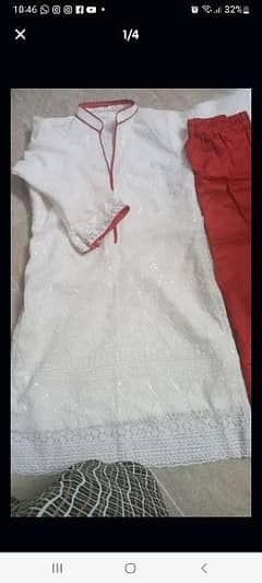 white shirt with silk red trouser or chiffon dupatta