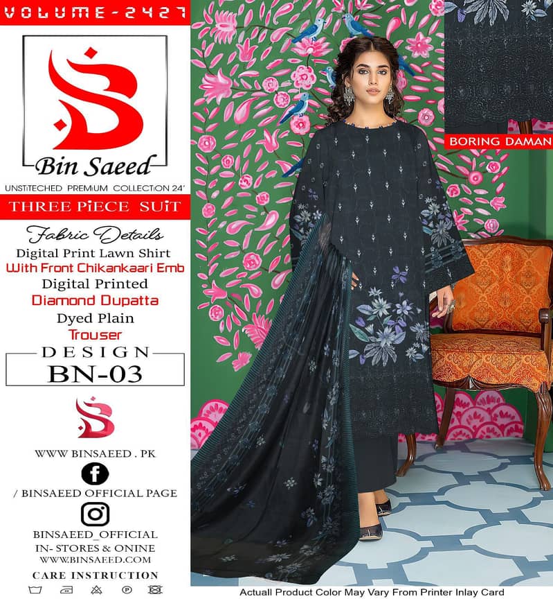 3pcLawn suit |Chiken Kaari Embroidered |Formal Dress | Causal suite 17