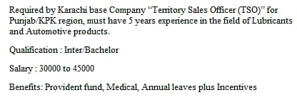 Territory Sales Officer (TSO)