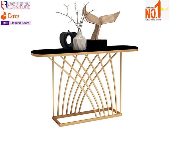 Modern Console Table Metal Frame Marble effect Top Enterywall Table 1