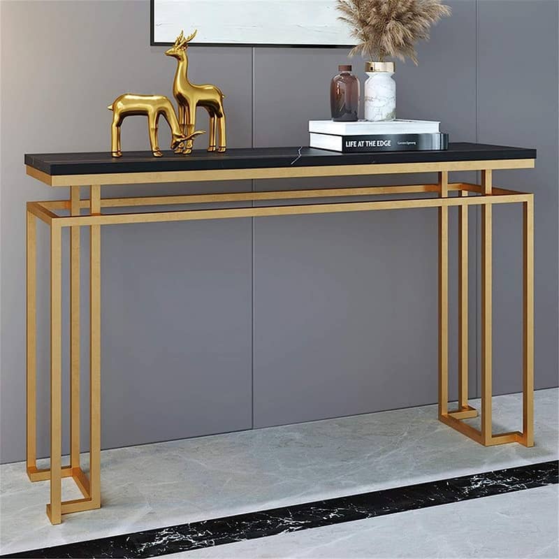 Modern Console Table Metal Frame Marble effect Top Enterywall Table 2