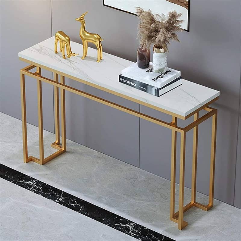 Modern Console Table Metal Frame Marble effect Top Enterywall Table 3