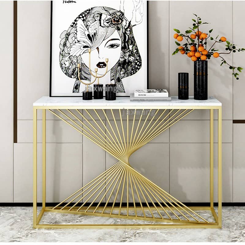 Modern Console Table Metal Frame Marble effect Top Enterywall Table 4