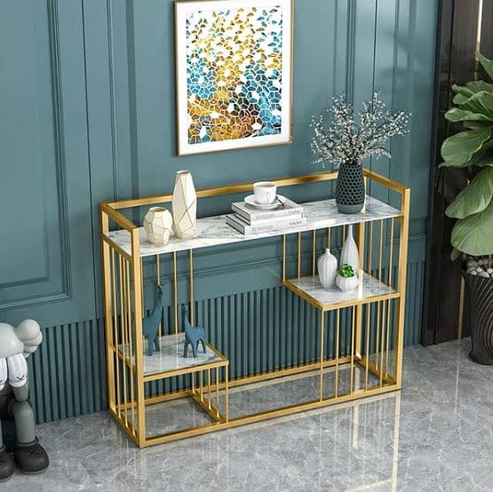Modern Console Table Metal Frame Marble effect Top Enterywall Table 6