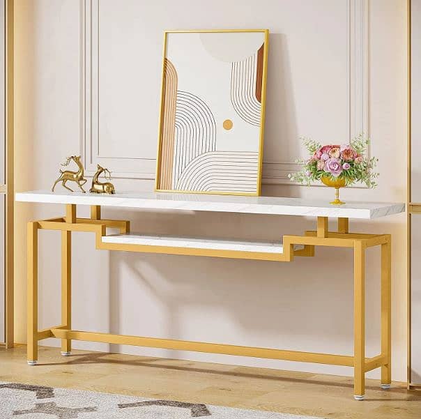 Modern Console Table Metal Frame Marble effect Top Enterywall Table 9