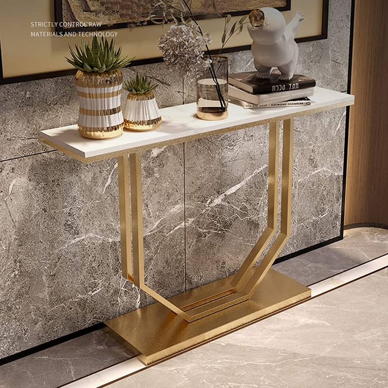 Modern Console Table Metal Frame Marble effect Top Enterywall Table 10