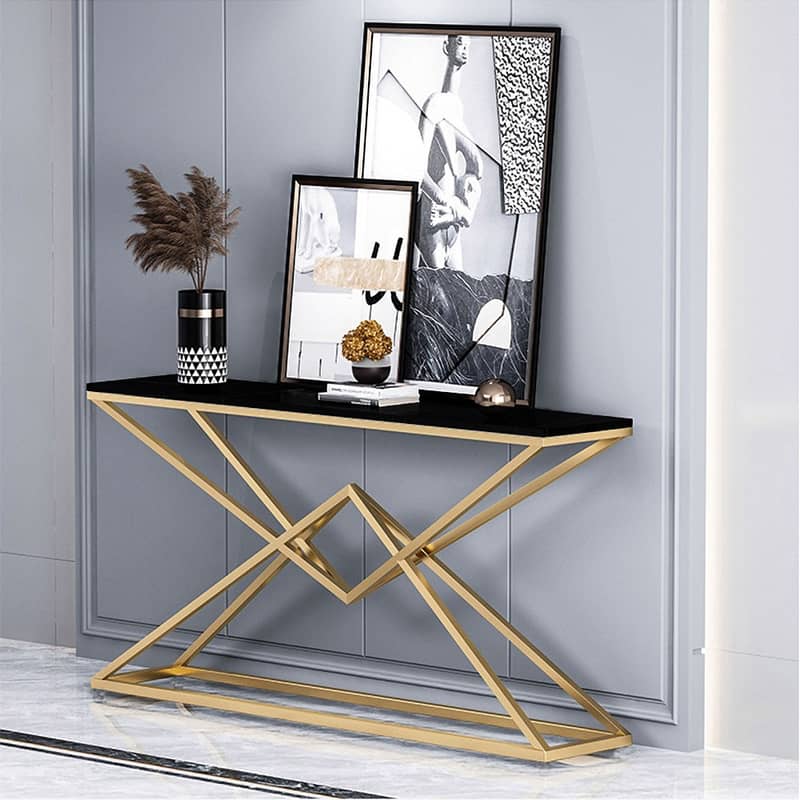 Modern Console Table Metal Frame Marble effect Top Enterywall Table 13