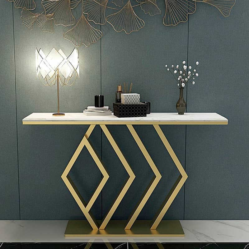 Modern Console Table Metal Frame Marble effect Top Enterywall Table 14