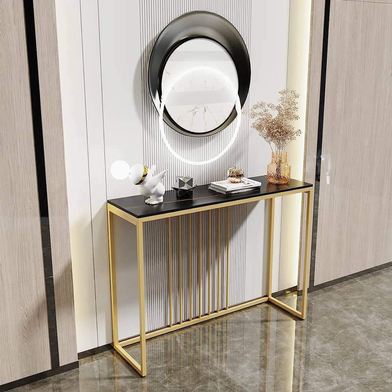 Modern Console Table Metal Frame Marble effect Top Enterywall Table 17