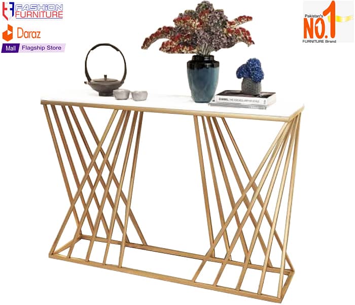 Modern Console Table Metal Frame Marble effect Top Enterywall Table 18