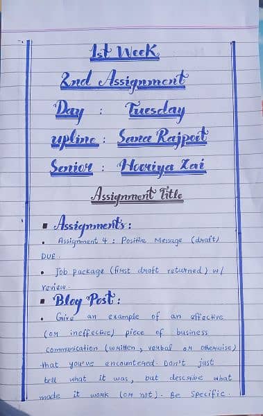 Handwritten assignment work
