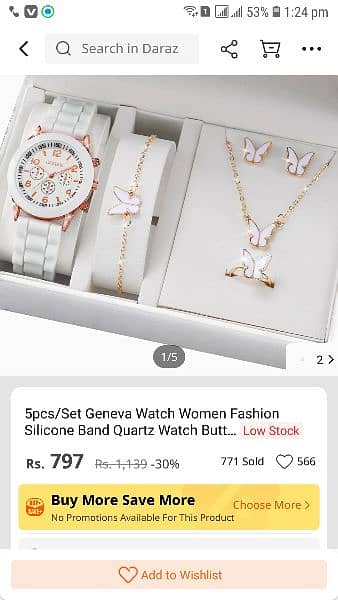 5pcs/Set Geneva Watch Women Fashion Silicone Band Quartz Watch Butt. 1
