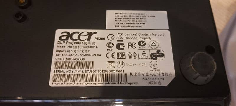 Acer DLP Projector  P5290 5