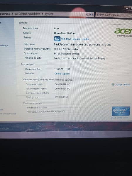 Acer Laptop 10 Gb Ram Core i5 1