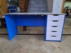 Simple IKEA Shape White and Blue Office Table for Sale 0