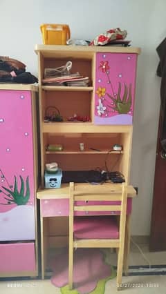 wood bunk bed,study table with chair and wardrobe. 0