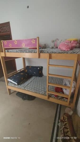wood bunk bed,study table with chair and wardrobe. 1