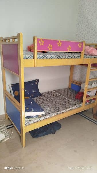 wood bunk bed,study table with chair and wardrobe. 2