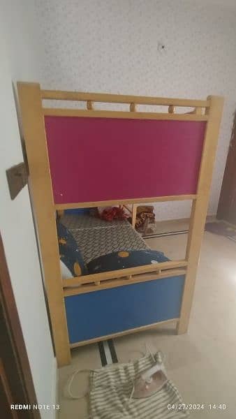 wood bunk bed,study table with chair and wardrobe. 3