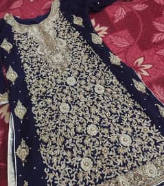 hand embroidery dress in navy blue stitched wedding dress 0