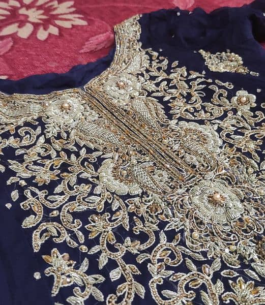 hand embroidery dress in navy blue stitched wedding dress 2