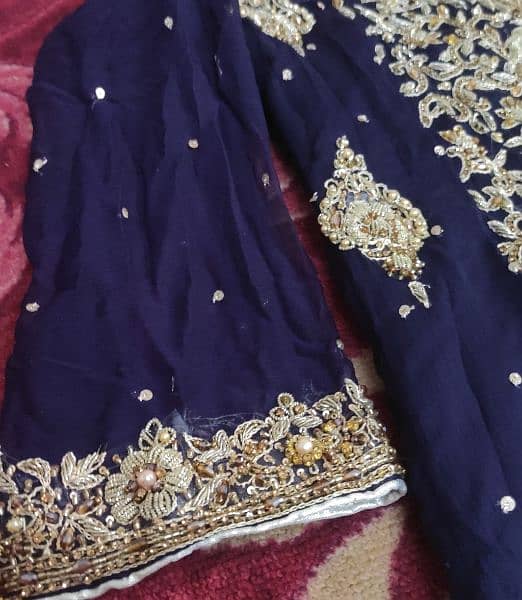hand embroidery dress in navy blue stitched wedding dress 3