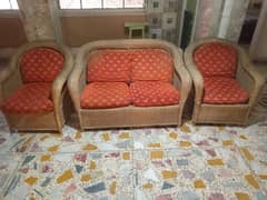 Cane rattan furniture 3 piece set with seat cushions. sms text  only.