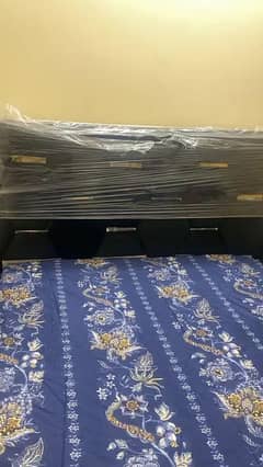 Black Cushioned King Size Bed for Sale with 2 Side Tables