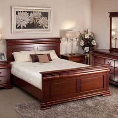 double bed set, king size bed set, complete bedroom set, furniture