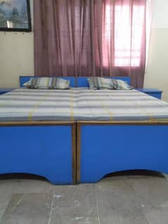 wooden bed set with side tables