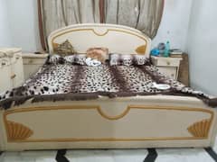 bed ,side tables , 3 door almari and dressing table