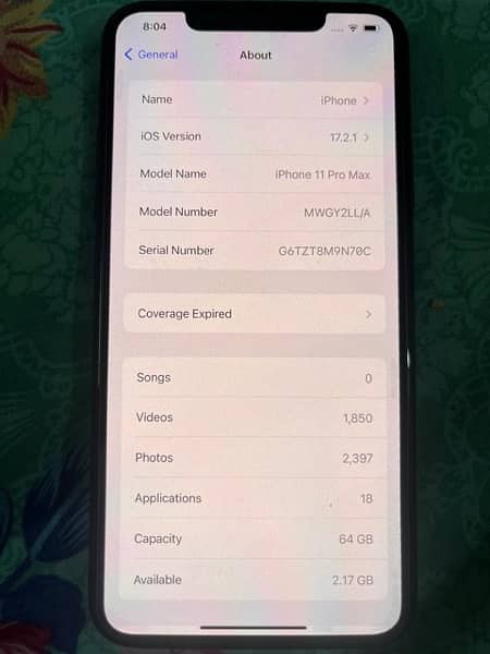 iPhone 11pro max jv 64 gb 10/10 water pack 7